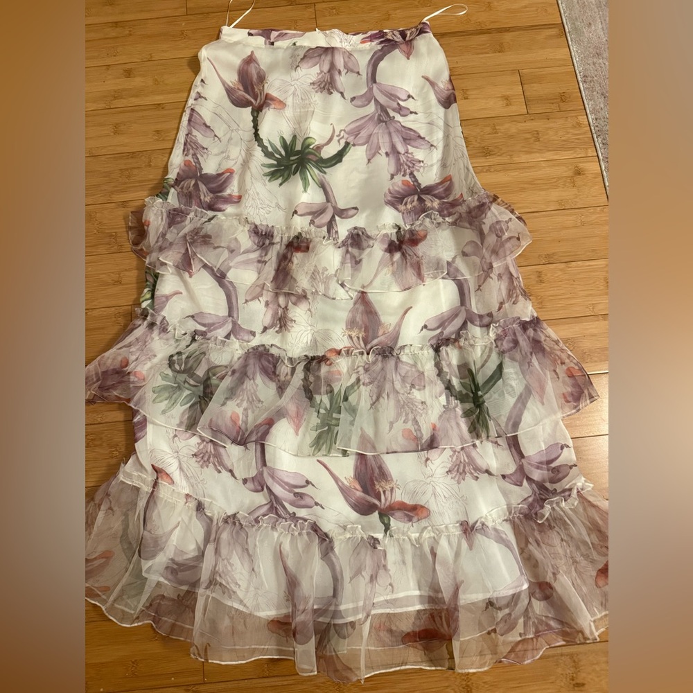 Women's White Floral Tiered Maxi Skirt